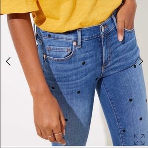 LOFT blue jeans with black polka dots